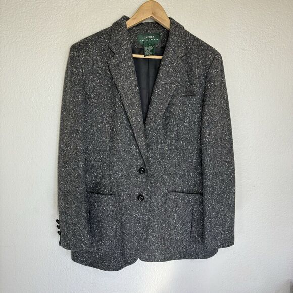 Ralph Lauren Blazer Women 14 Gray Wool 2 Button Equestrian Corporate Core Work - Picture 1 of 12